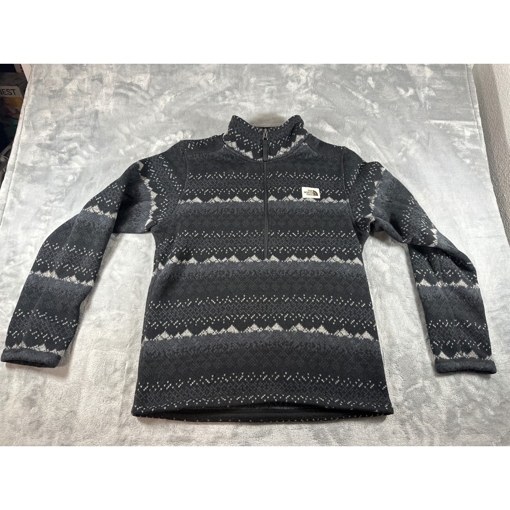 The North Face Mens Grey Fair Isle Quarter Zip Fleece Pullover Small
